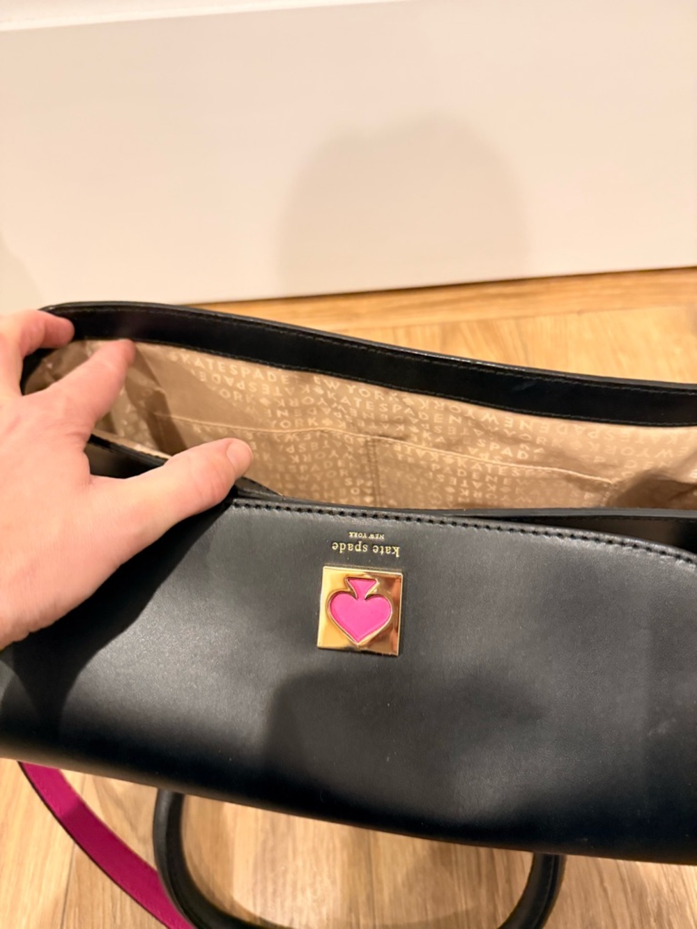 Kate Spade Black Leather Satchel with Pink Accent - Picture 6 of 7